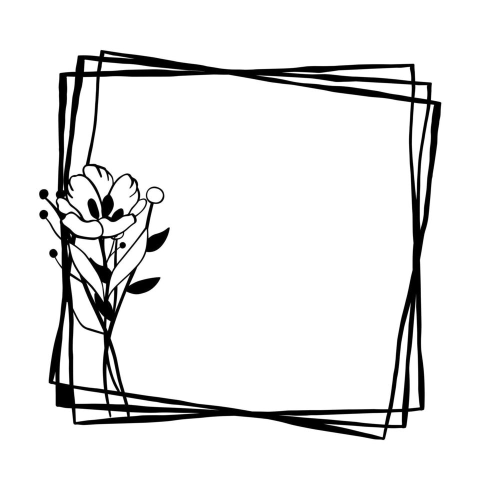 Black line Bouquet on triple square frame. Vector illustration for decorate logo, greeting cards and any design.