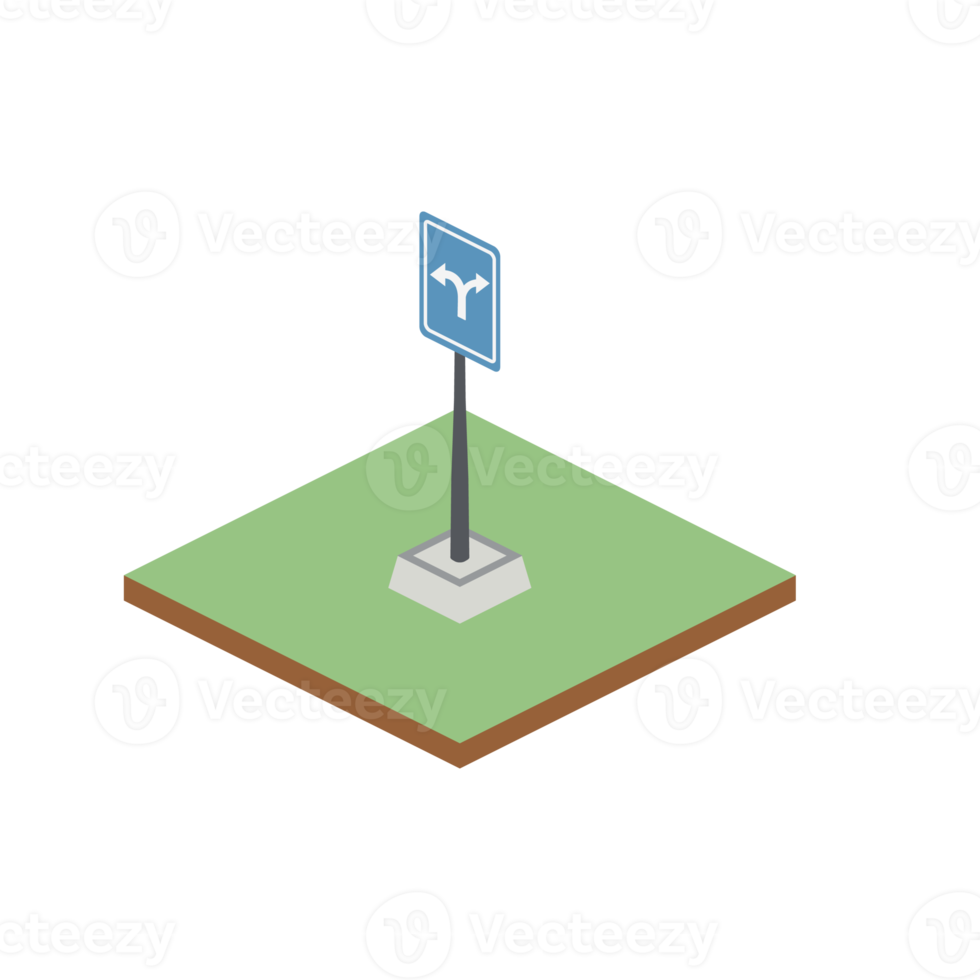 isometric road sign fork turn crossroads 3d universal scenary collection set png