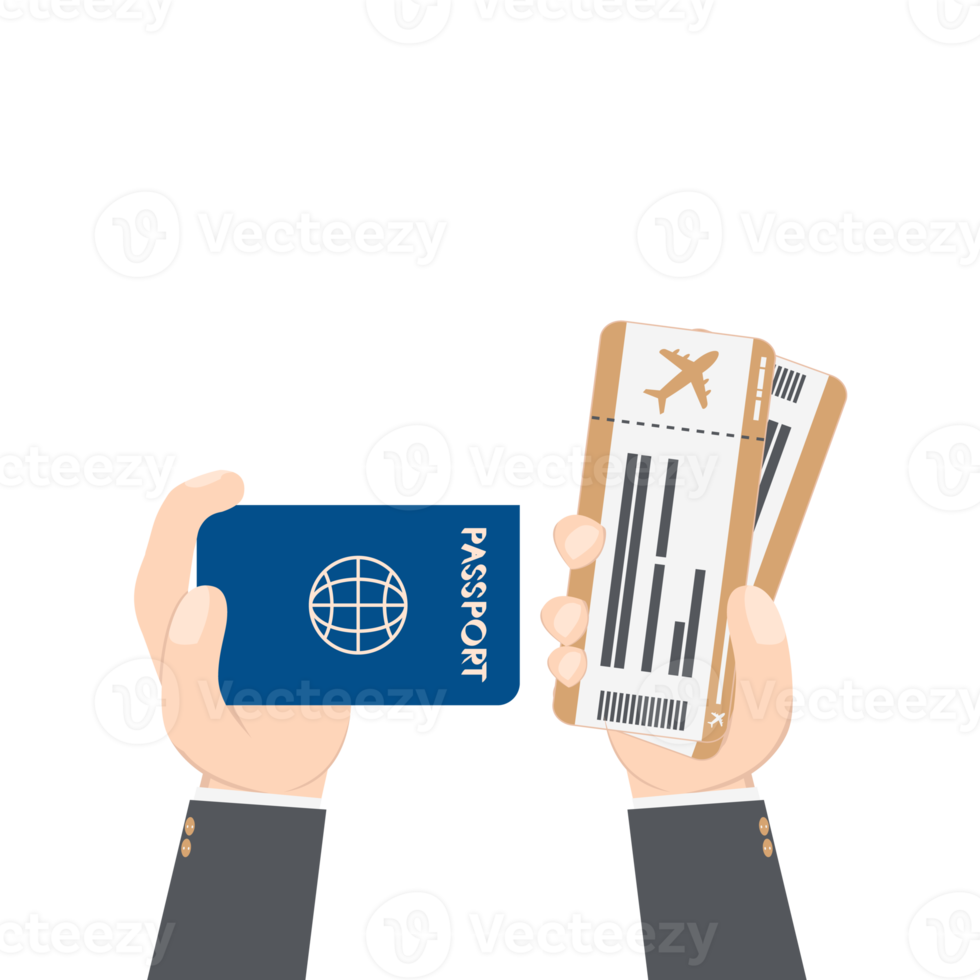 hand- Holding vliegtuig ticket en paspoort png