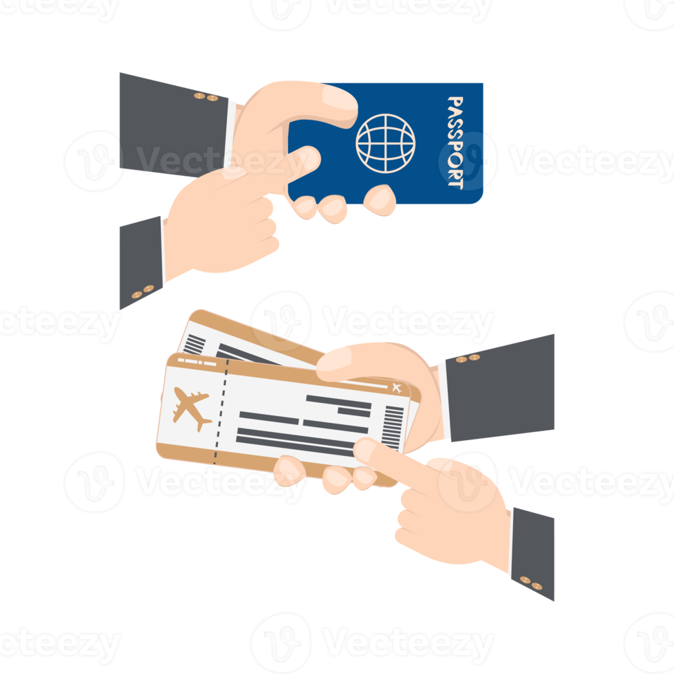 hand holding airplane ticket and passport png