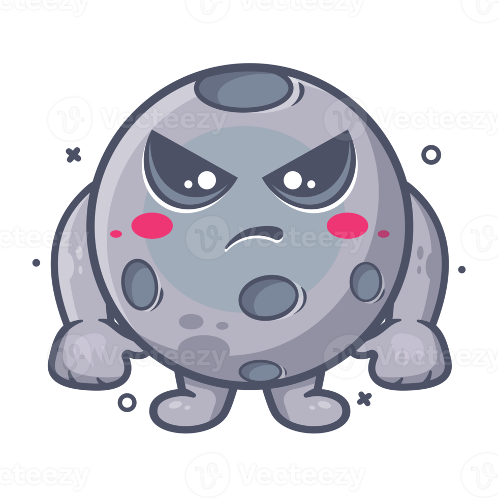 serious moon character mascot with angry expression isolated cartoon in flat style design png