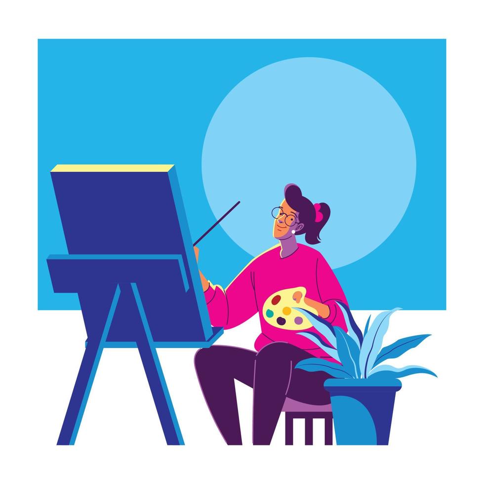 A Woman Painting in Her Canvas vector