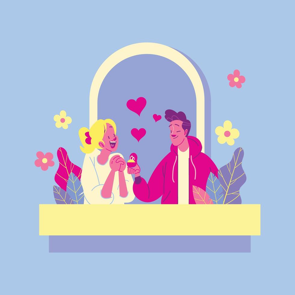 Cute Couple in Romantic Proposal vector