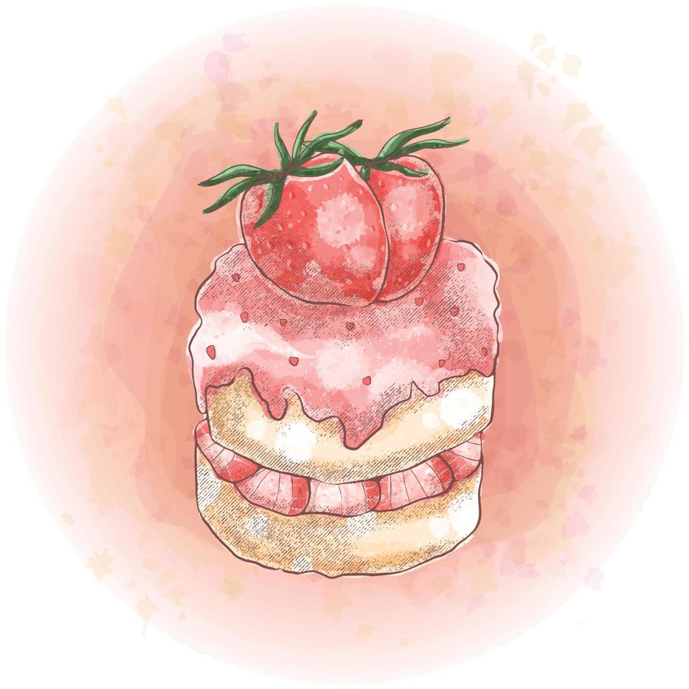 Realistic Watercolor Strawberry Flavor Cake Graphics 07 vector