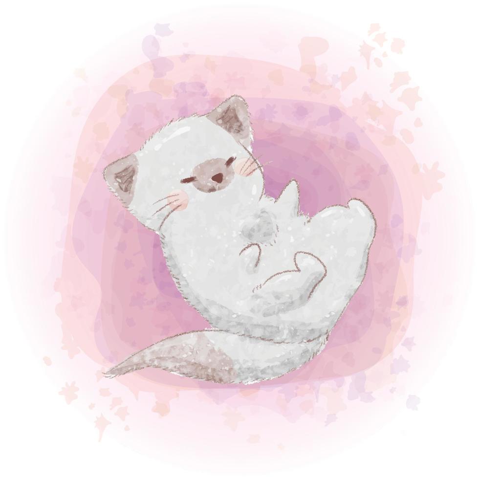 Watercolor Cute Siamese Cat Illustration 08 vector