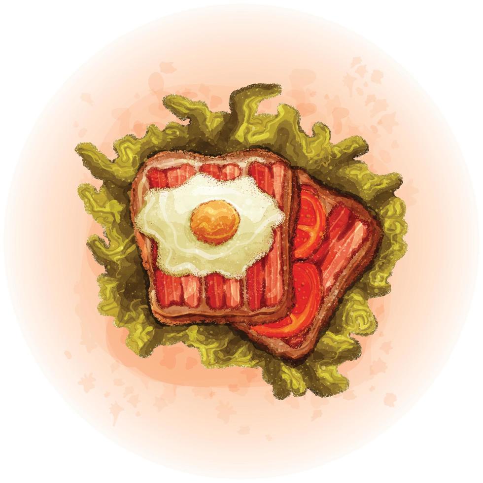 Watercolor Bread with Bacon Egg and Lettuce for Breakfast Meal Illustration vector