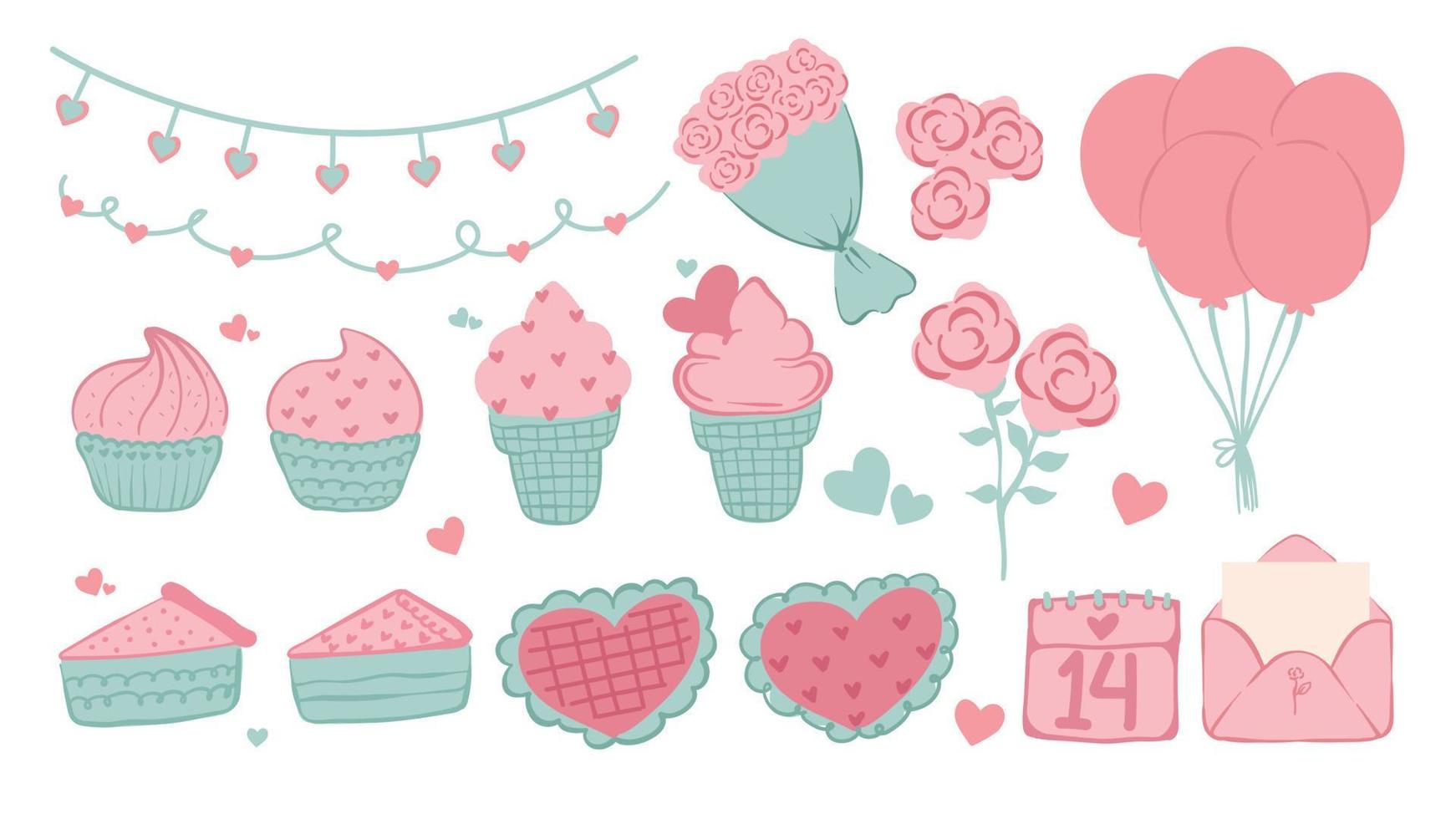 Doodle Sweet Valentine's Day Elements Collection Graphics vector