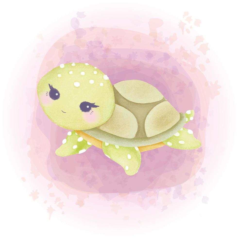 Watercolor Turtle Character Sea Animals Illustration vector