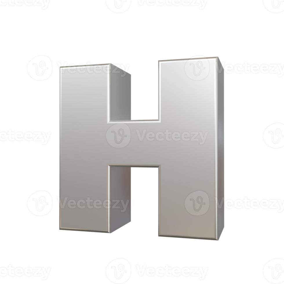 steel text effect letter H. 3d render png