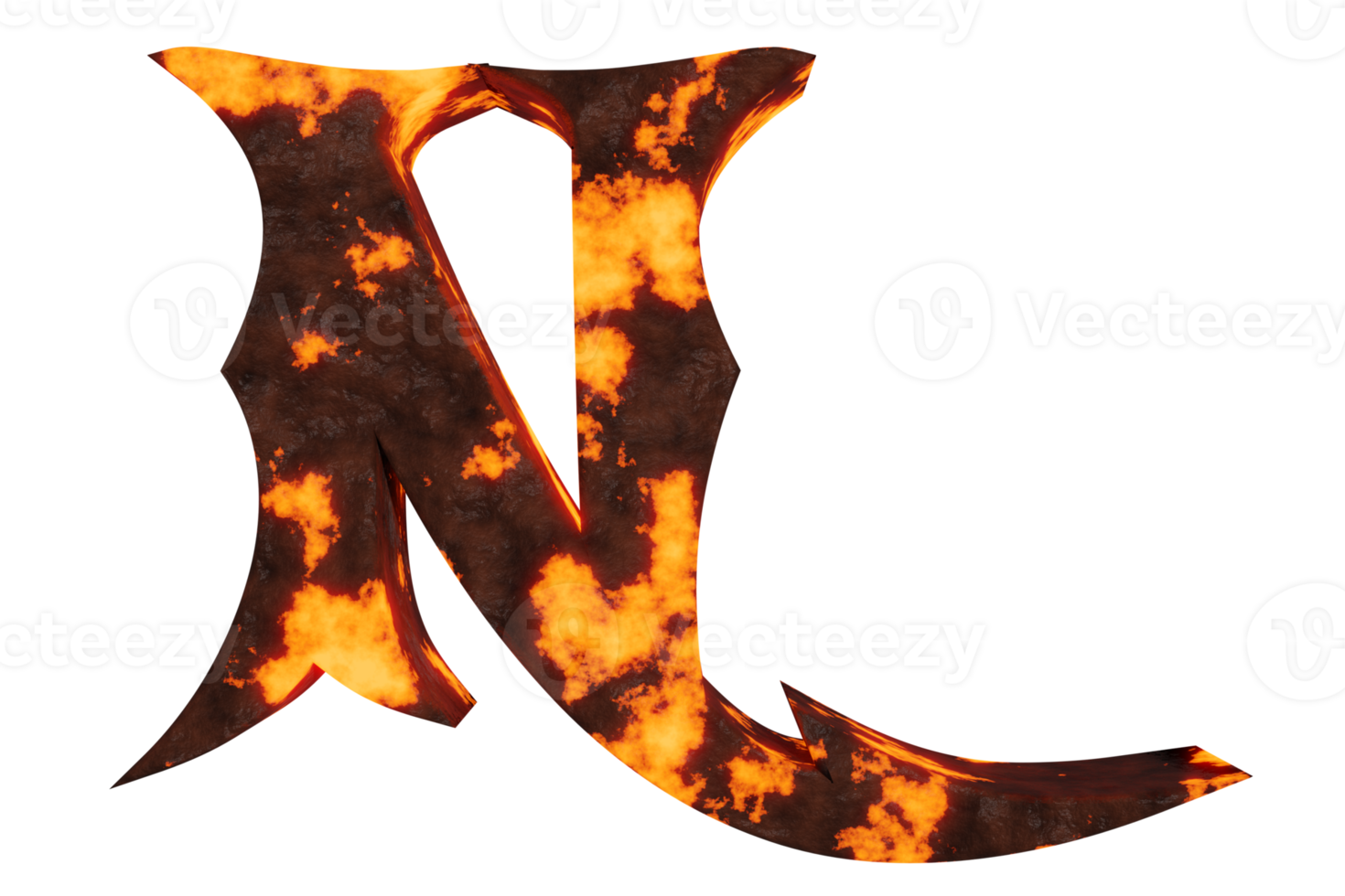 lava text effect letter N. 3d render png