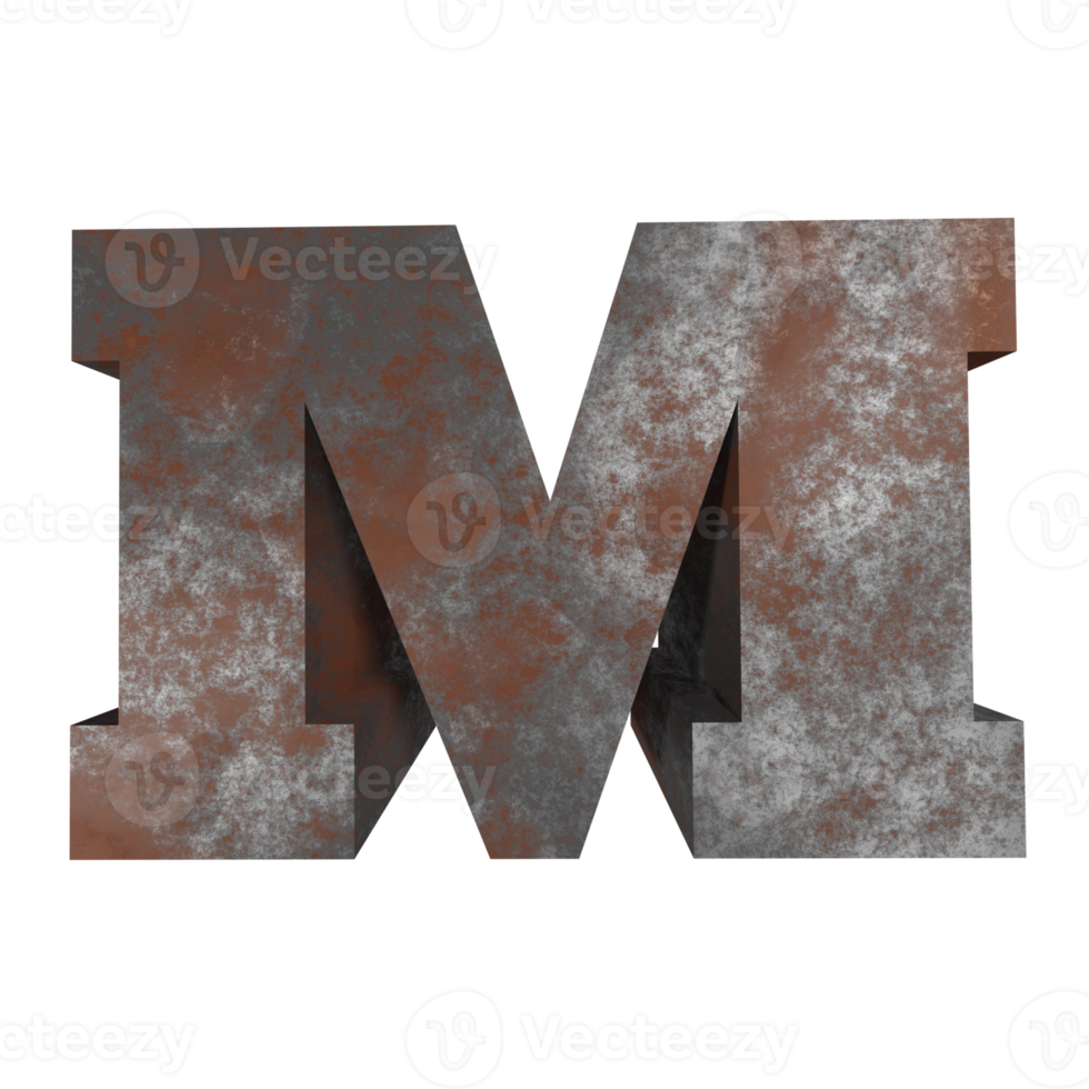iron rusty text effect letter M. 3d render png
