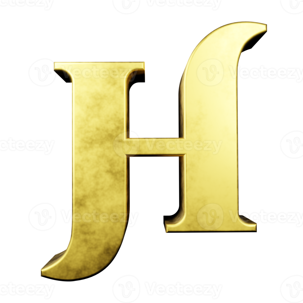 gold text effect letter H. 3d render png