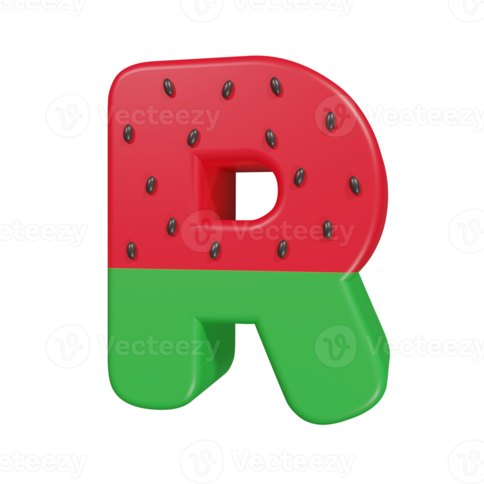 Wassermelone Texteffekt Buchstabe r. 3D-Rendering png