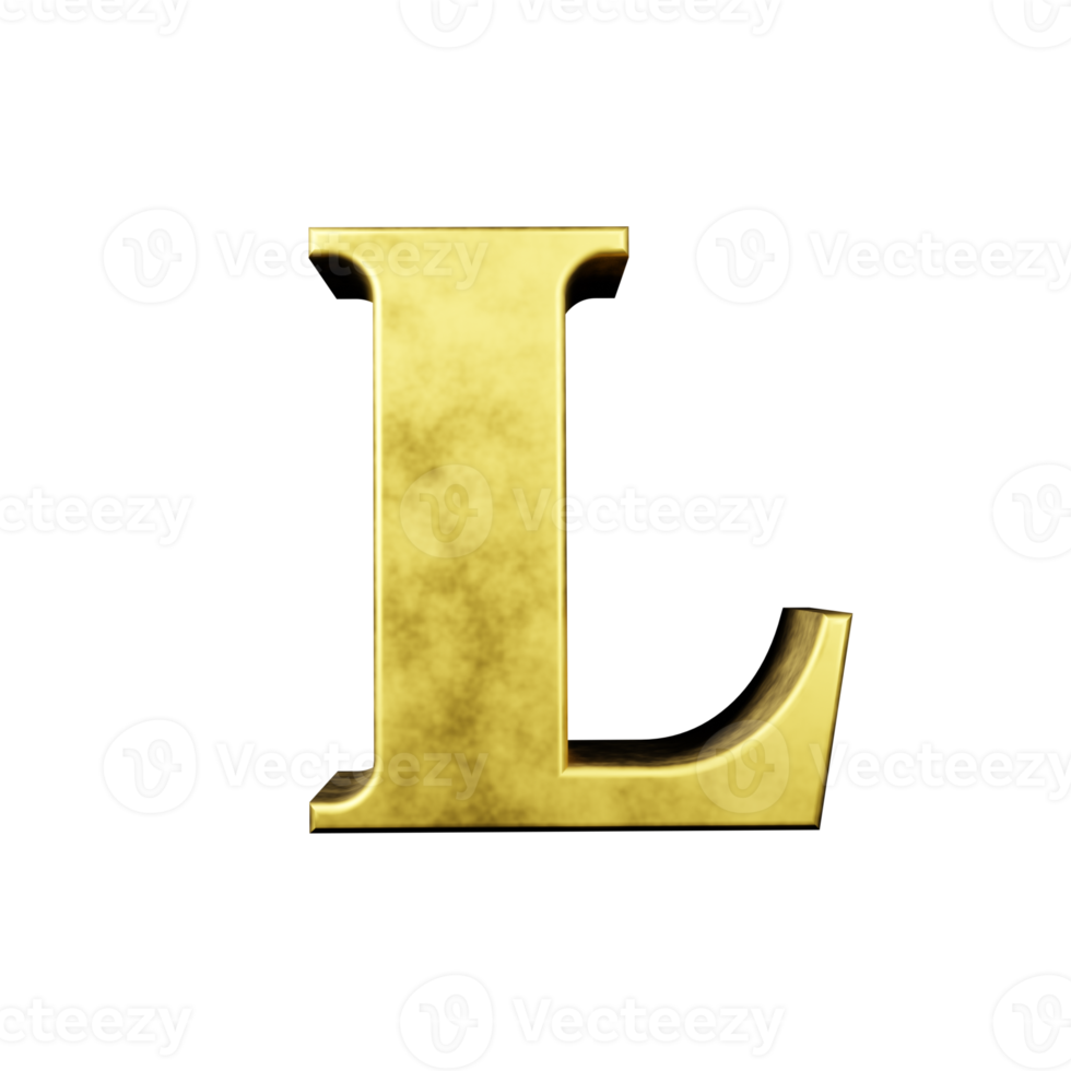 gold text effect letter L. 3d render png