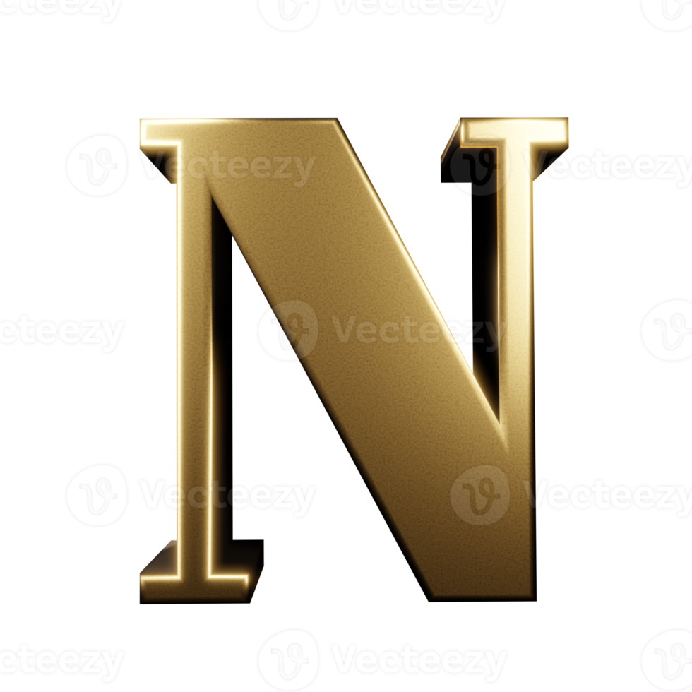 luxury text effect letter N. 3d render png