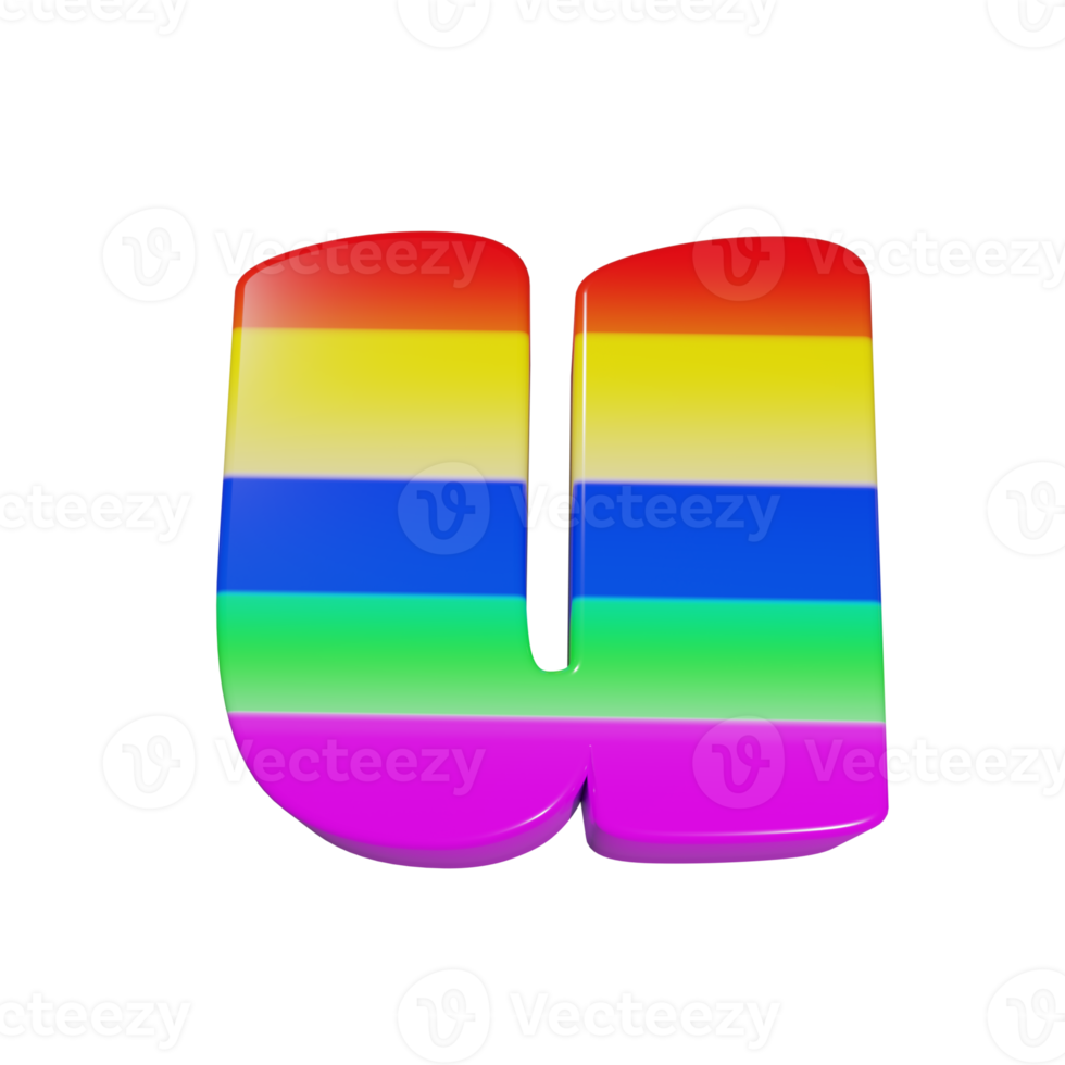 rainbow text effect letter u. 3d render png