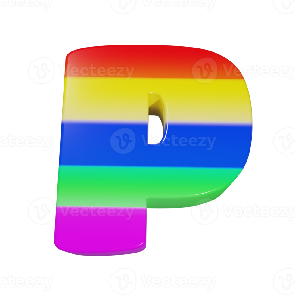 rainbow text effect letter P. 3d render png