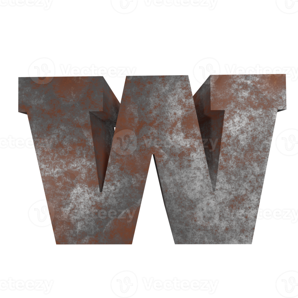 iron rusty text effect letter w. 3d render png