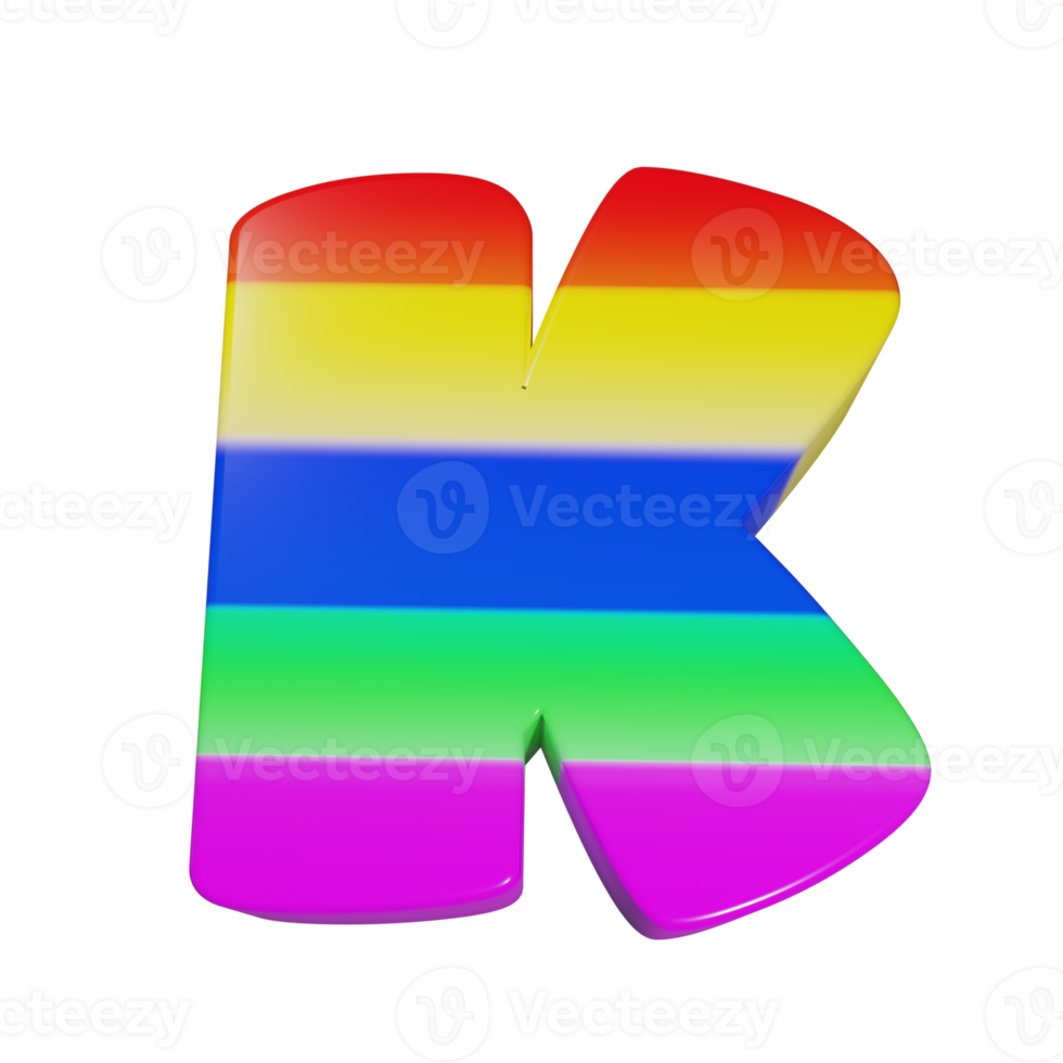 rainbow text effect letter K. 3d render png