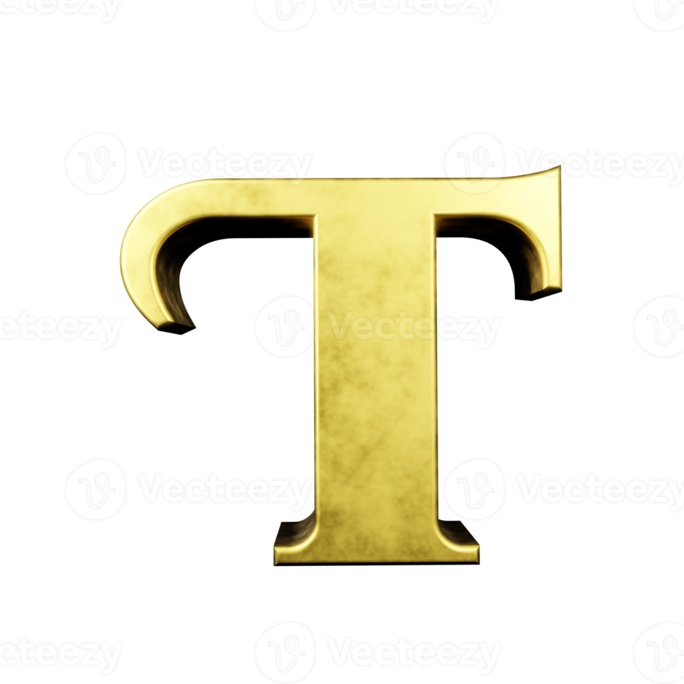 oro testo effetto lettera t. 3d rendere png