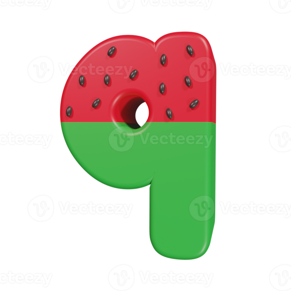 watemelon text effect letter q. 3d render png