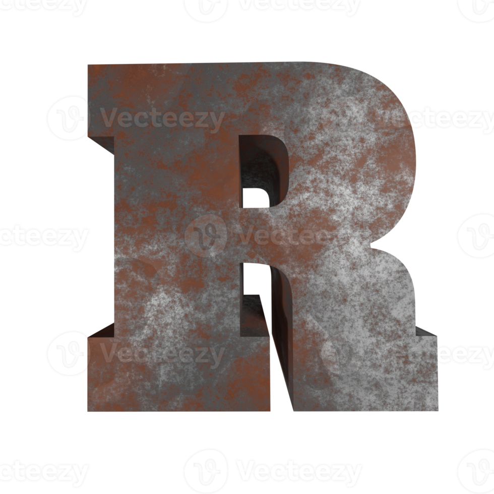 iron rusty text effect letter R. 3d render png