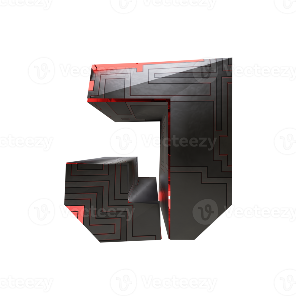 sci-fi text effect letter J. 3d render png