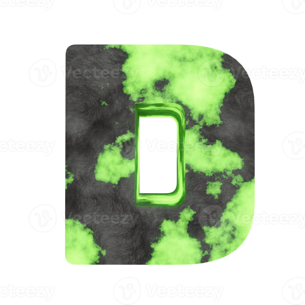 uranium text effect letter D. 3d render png