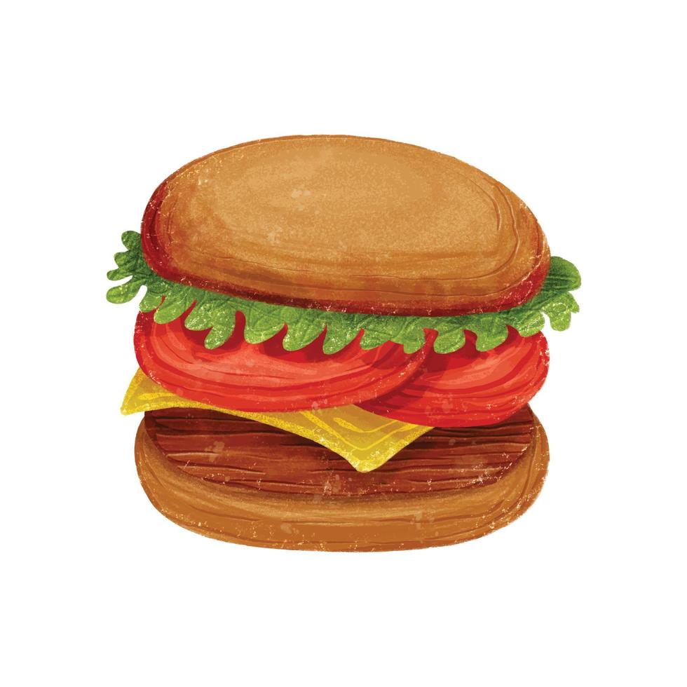 Watercolor Hamburger with Meat, Cheese, Lettuce and Tomatoes Graphics 12 vector