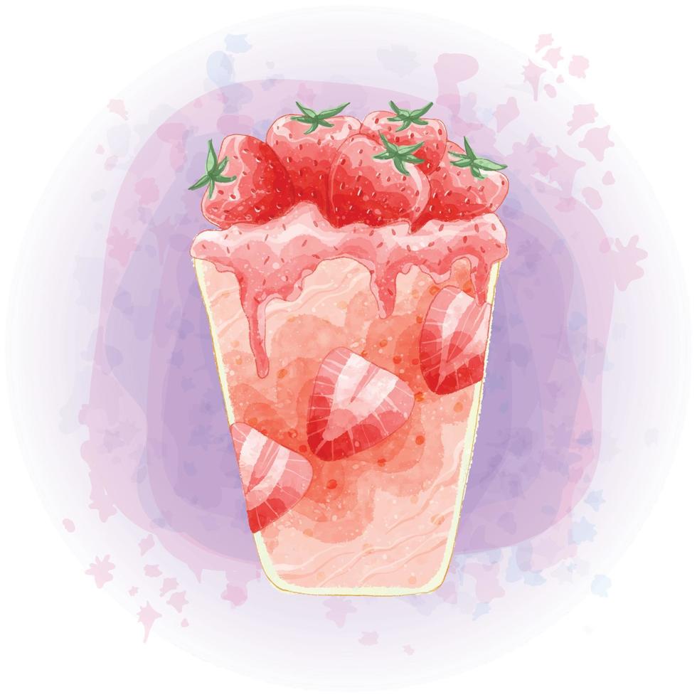 Watercolor Strawberry Smoothie Milkshake Cold Drinks Graphics 02 vector