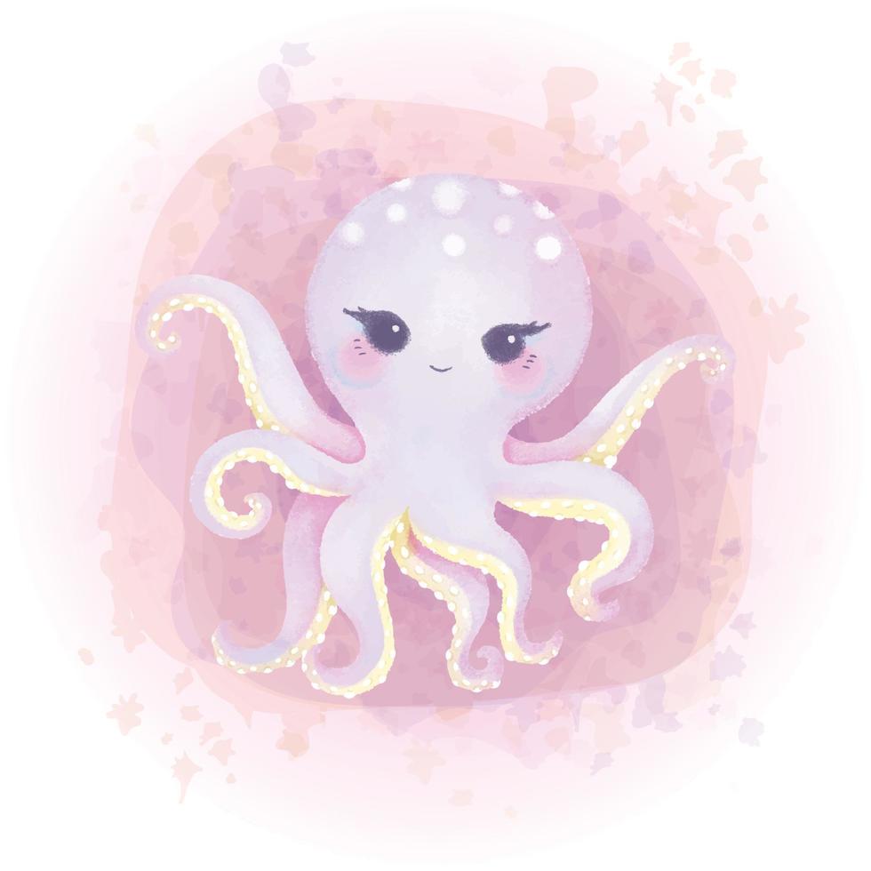 Watercolor Octopus Character Sea Animals Illustration vector