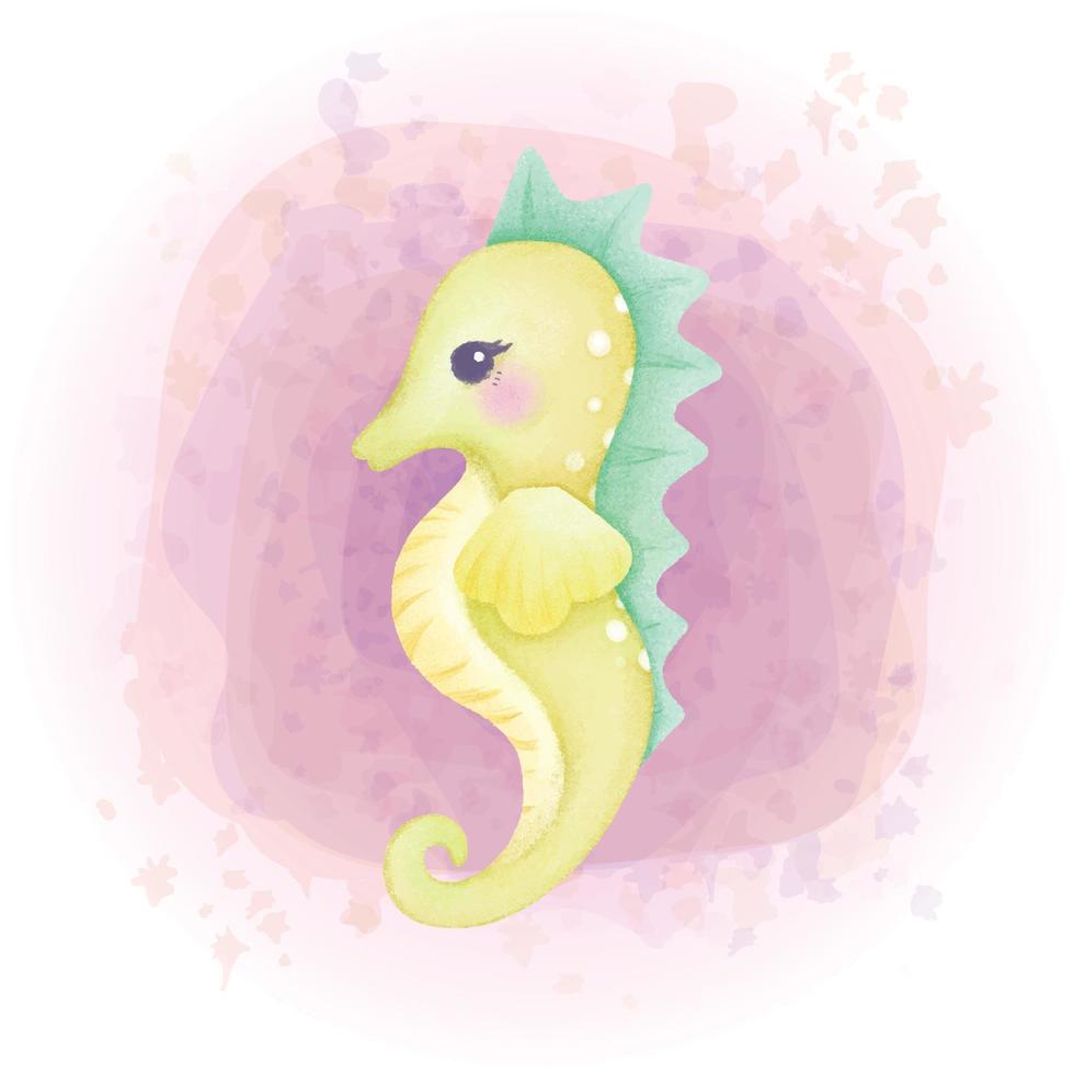 Watercolor Seahorse Character Sea Animals Illustration vector