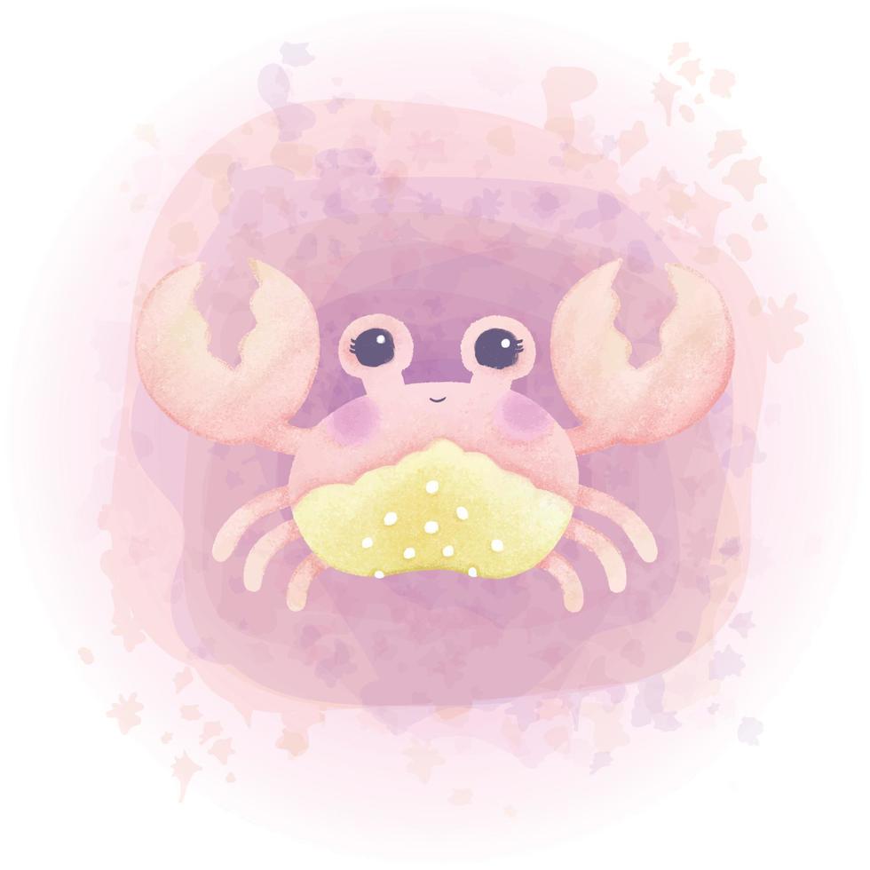 Watercolor Crab Character Sea Animals Illustration vector