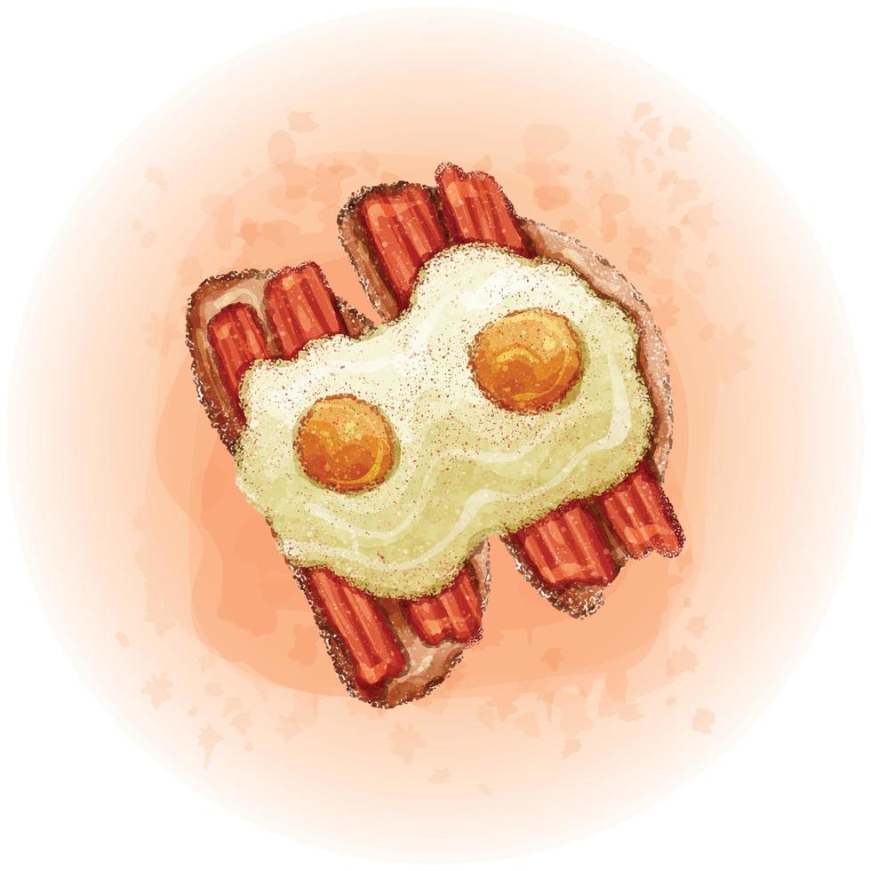 pan de acuarela con tocino y huevo para la ilustración de la comida del desayuno vector