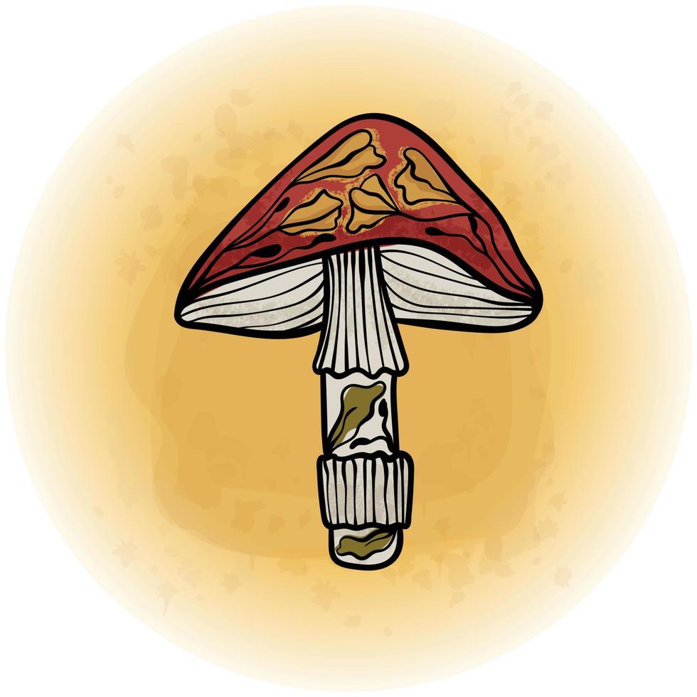 Scandinavian Floral Mushroom Stylized with Watercolor Splash Background 08 vector