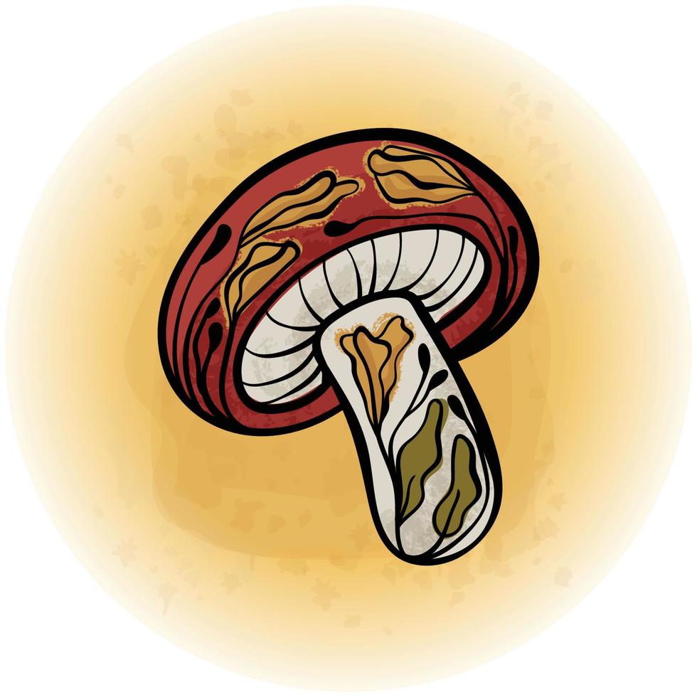 Scandinavian Floral Mushroom Stylized with Watercolor Splash Background 01 vector