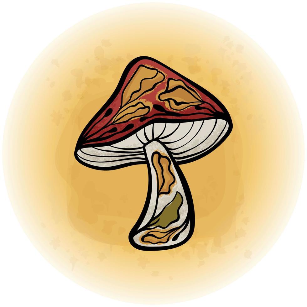 Scandinavian Floral Mushroom Stylized with Watercolor Splash Background 09 vector