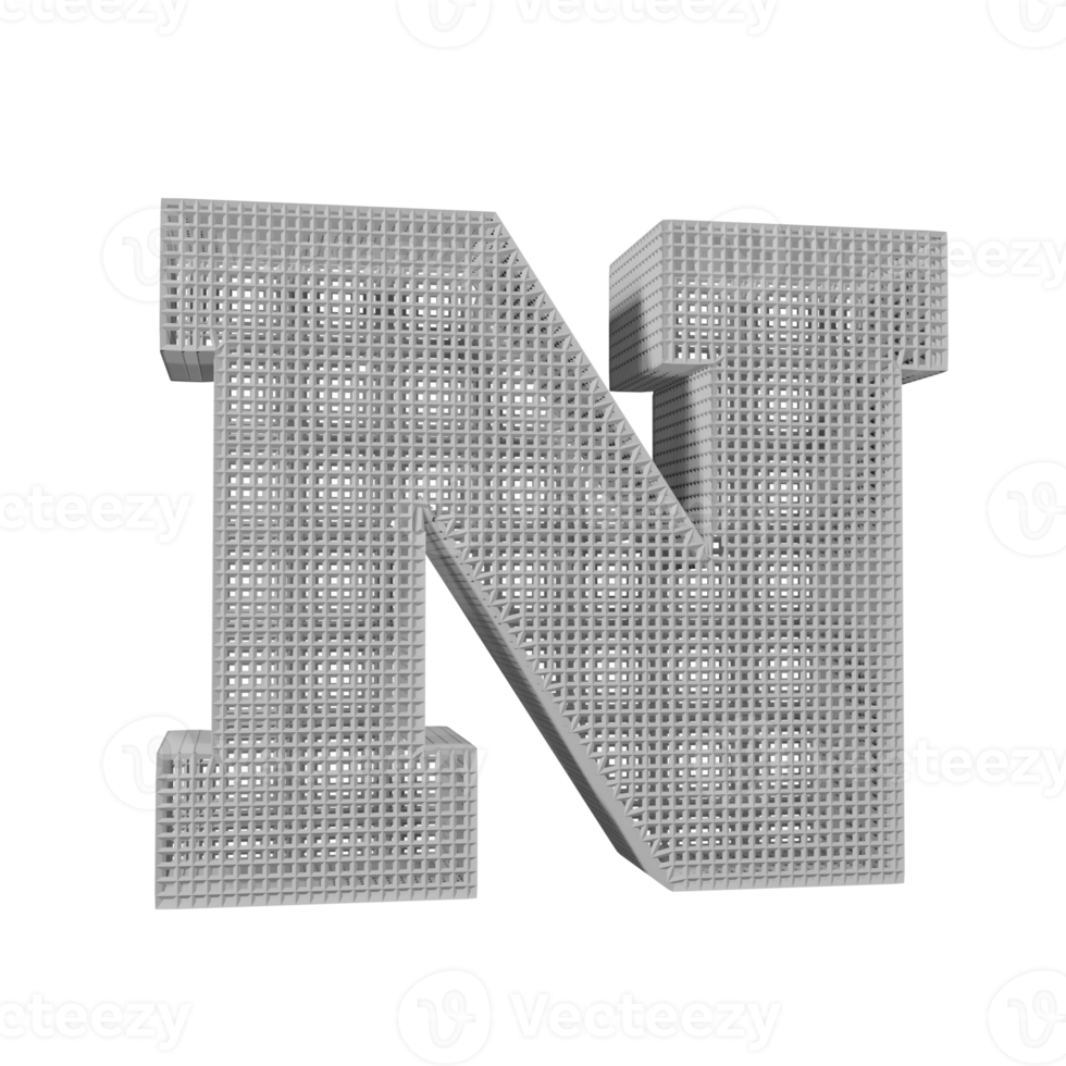 wireframe text effect letter N. 3d render png