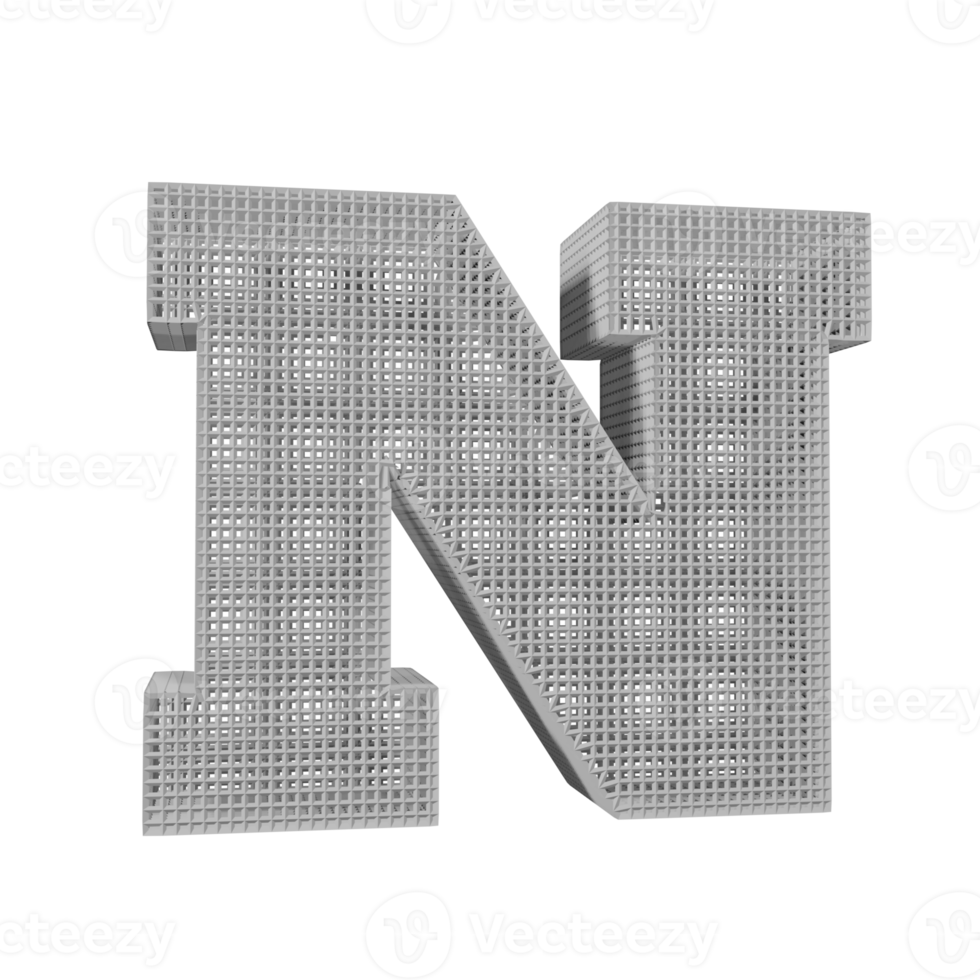 efeito de texto wireframe letra n. renderização 3D png