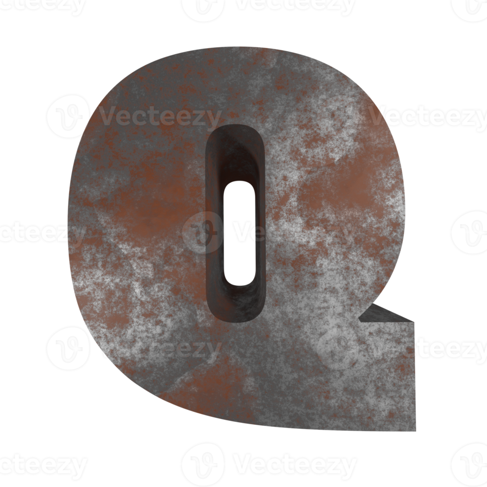iron rusty text effect letter Q. 3d render png