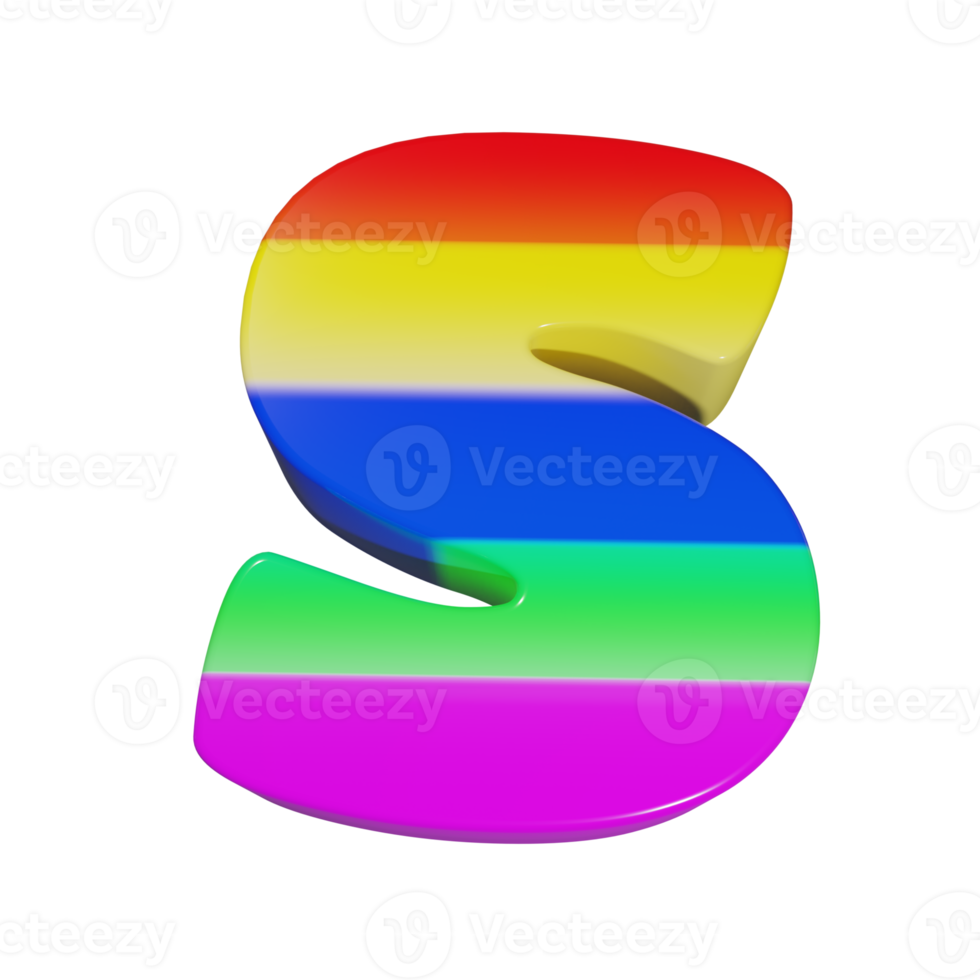 rainbow text effect letter S. 3d render png