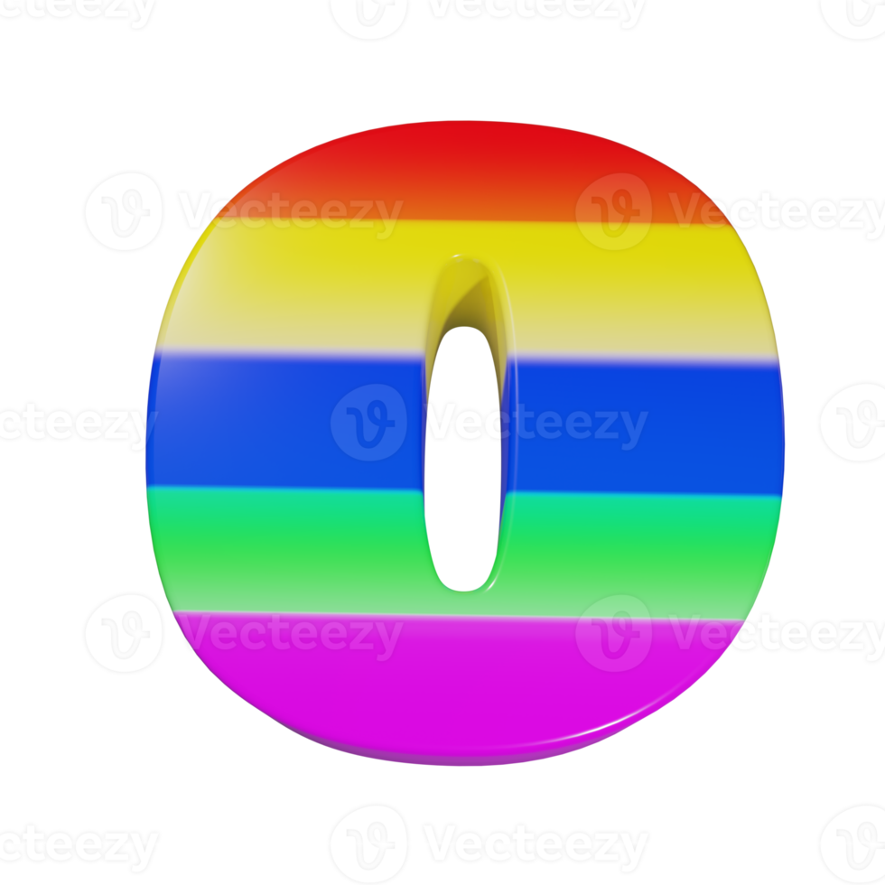 rainbow text effect letter O. 3d render png