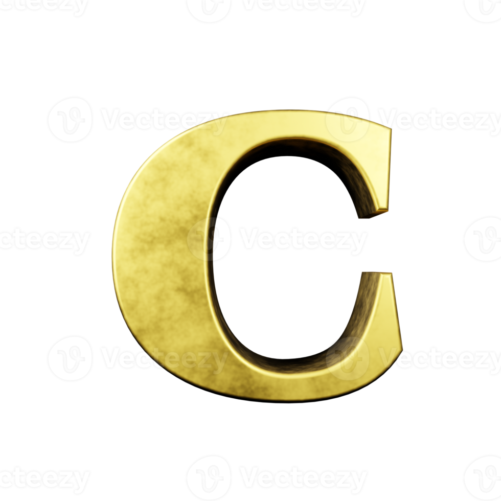 gold text effect letter C. 3d render png