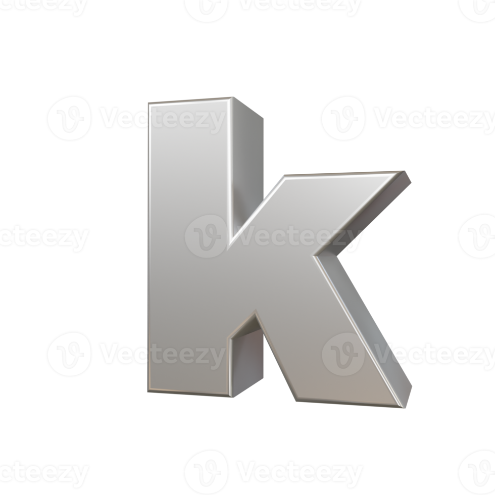 steel text effect letter k. 3d render png