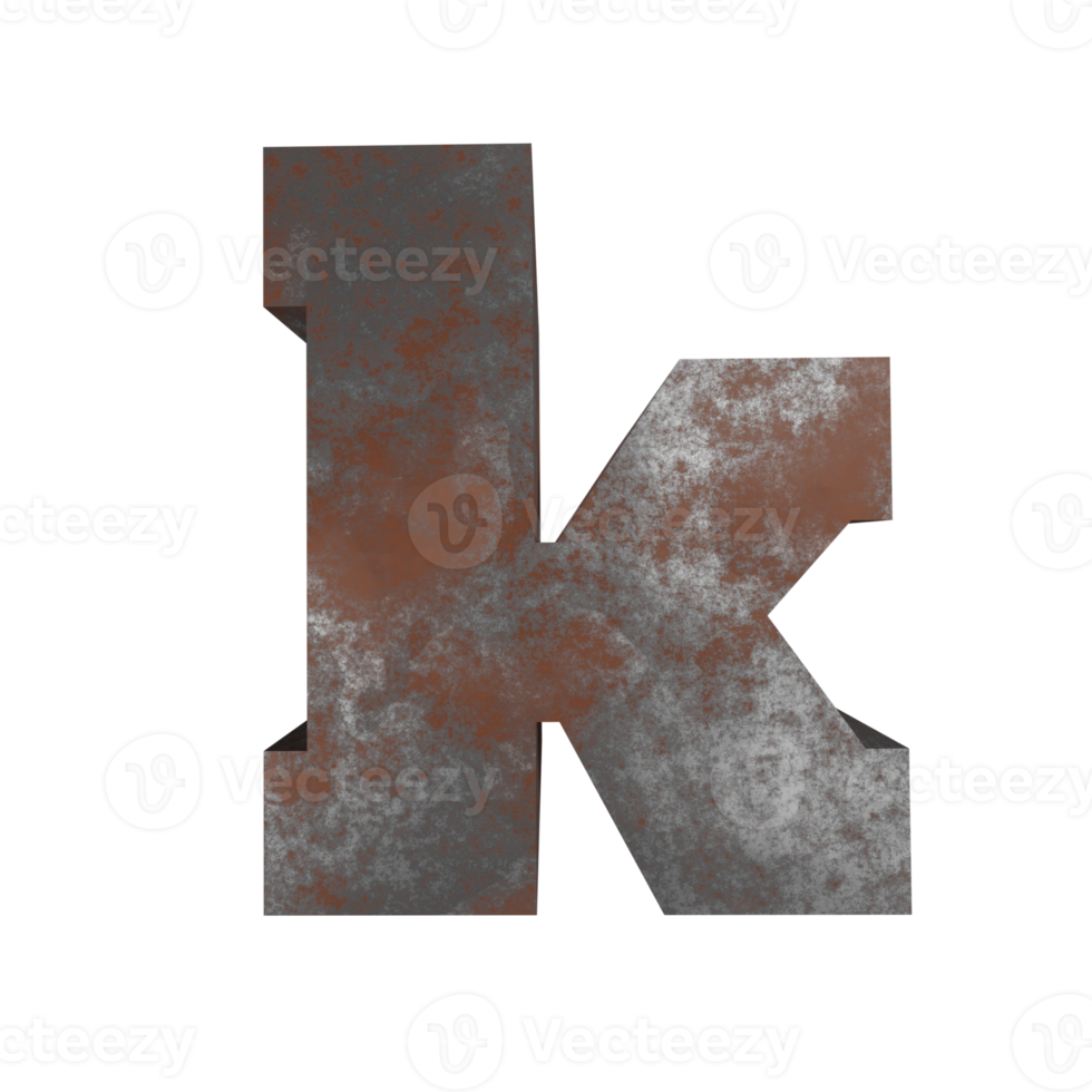 iron rusty text effect letter k. 3d render png