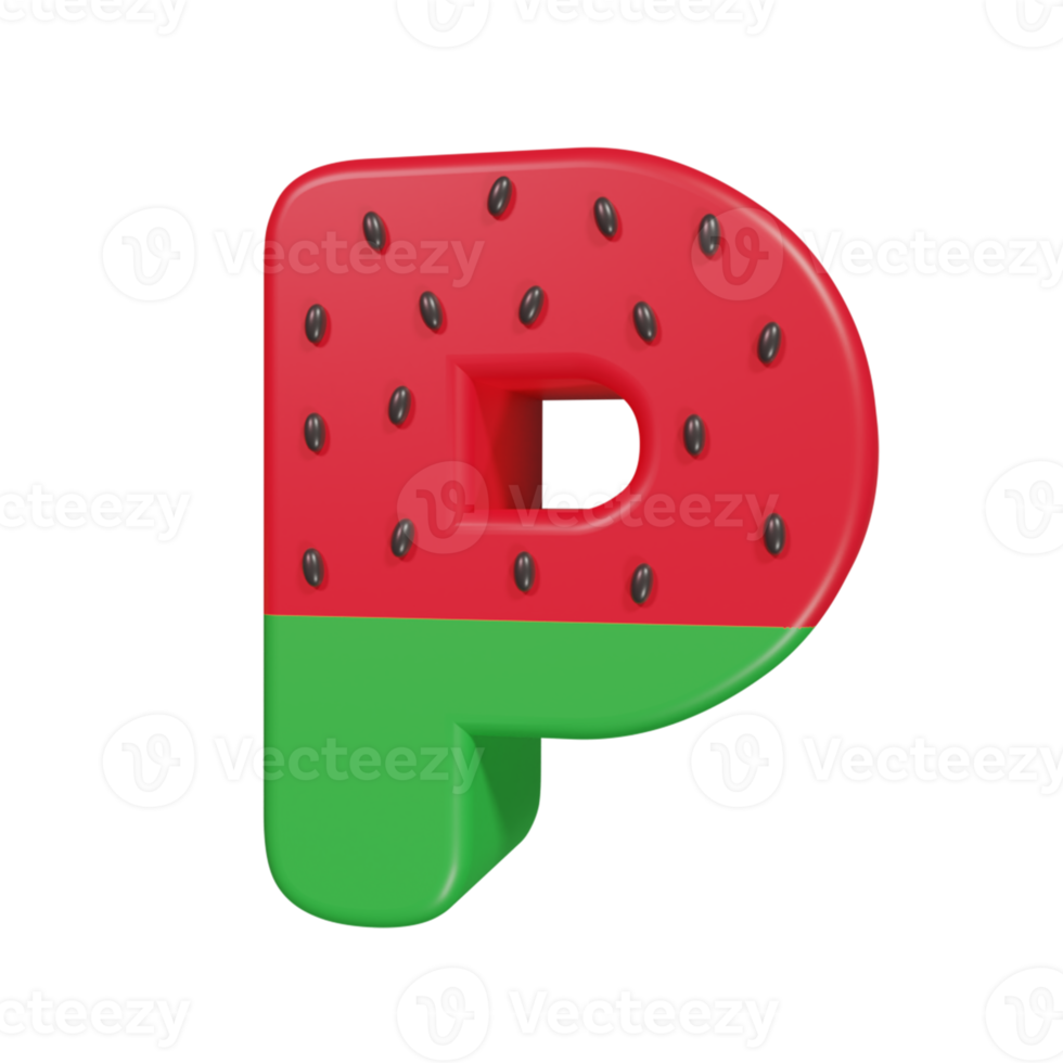 Wassermelone Texteffekt Buchstabe p. 3D-Rendering png