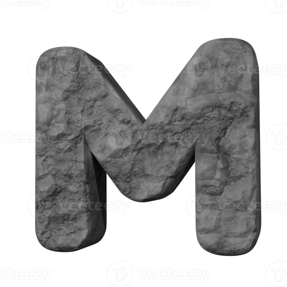 efecto de texto de piedra letra m. renderizado 3d png