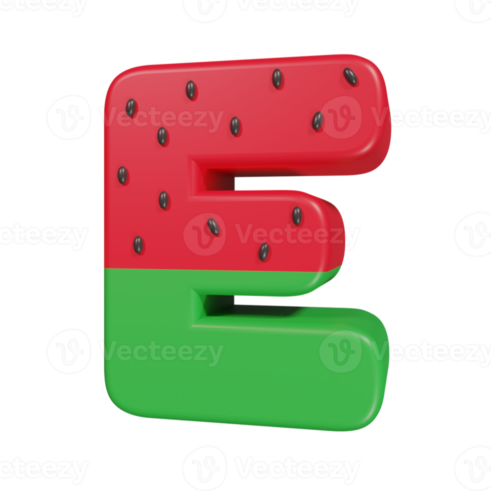 watemelon text effect letter E. 3d render png