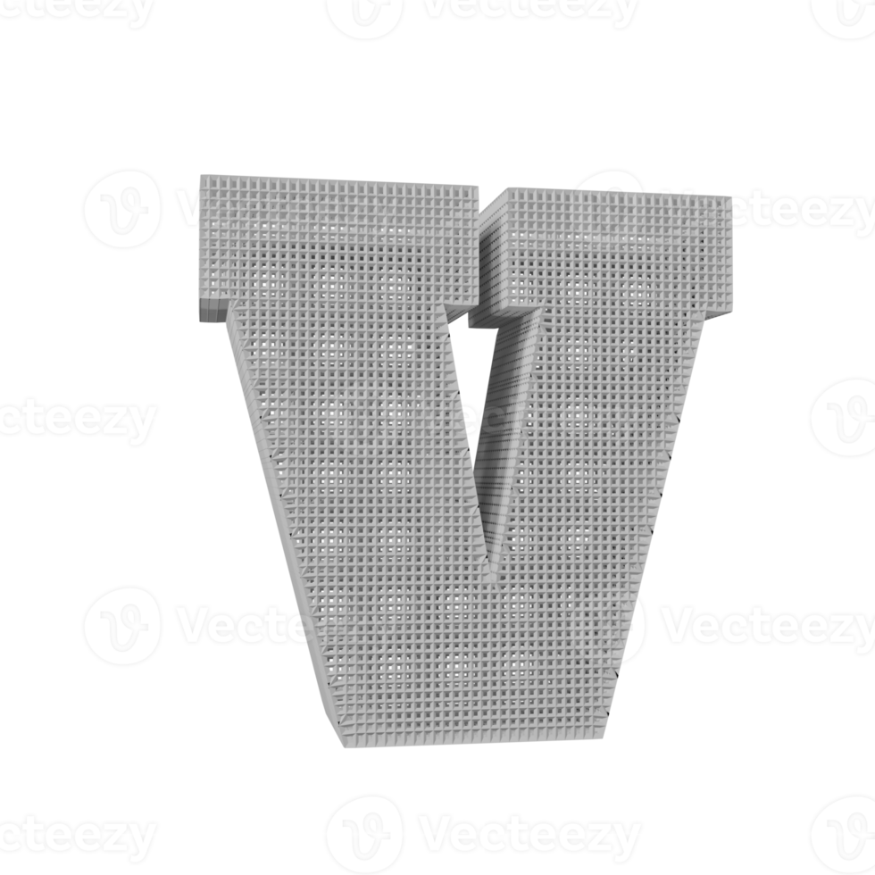 wireframe text effect letter V. 3d render png