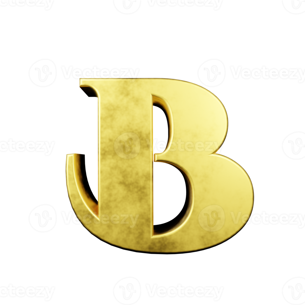 efecto de texto dorado letra b. renderizado 3d png